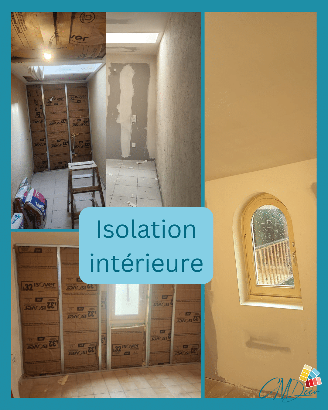 Isolation intérieure posée sur les murs de l'appartement en rénovation à Limoux